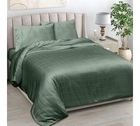 LINENWALAS 100% Set di biancheria da letto in bambù per letto super king size a scacchi, set di lenzuola in seta di bambù traspiranti con angoli profondi, lenzuola in bambù fresche e morbide (verde