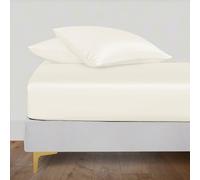 LINENWALAS Lenzuolo con angoli in 100% seta di eucalipto, con federe, lussuoso, Tencel Lyocell, con tasca profonda, più morbido del cotone egiziano (king size, avorio/bianco sporco)