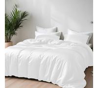 LINENWALAS Set copripiumino in 100% bambù naturale, 3 pezzi, con cerniera e cravatte angolari, ideale per la cura della pelle (superking, bianco)