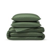 LINENWALAS Set copripiumino matrimoniale in bambù 100% biologico con cerniera e lacci agli angoli, morbido, set copripiumino rinfrescante, perfetto per la cura della pelle (matrimoniale, verde avocado