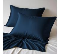 LINENWALAS Set di 2 federe in bambù 100% organico, morbide federe in seta di bambù per capelli e pelle, dimensioni standard, federe rinfrescanti (50,8 x 76,2 cm, blu navy)