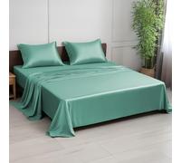 LINENWALAS Set di biancheria da letto king size in bambù, 300 fili, in rasatello di seta rinfrescante, con 1 angolo, 1 piatto e 2 federe (acqua)