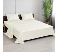 LINENWALAS Set di lenzuola king size in bambù, 300 fili, 4 pezzi, king size, include 1 lenzuolo con angoli, 1 lenzuolo piano e 2 federe, avorio