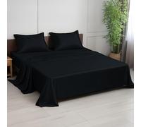 LINENWALAS Set di lenzuola per letto matrimoniale, 300 fili, 100% bambù, seta rinfrescante, colore nero, con 1 lenzuolo con angoli, 1 lenzuolo piano e 2 federe (matrimoniale, nero corvino)