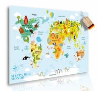 Lineo® Mappa del Mondo per Bambini Poster XL 60x42cm con Animali, Continenti e Adesivi; Mappa Geografica Educativa e Divertente, Ideale per la Cameretta; Regalo per Ragazzi e Ragazze Italiana