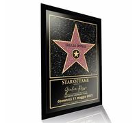 Lineo® Stella di Hollywood Personalizzata Stile Walk of Fame Certificato Star of Fame con Nome e Data Decorazione da Parete con Cornice in Legno Regalo (Nero, 30L x 21B cm, Con cornice)