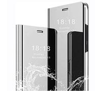 LINER Cover per Oppo Find X3 Lite, Specchio Case Clear View Standing Mirror Flip Custodia Full Body Protettiva Bumper Folio Copertura per Oppo Find X3 Lite - Argento