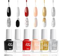 Liner Gel Smalto Set - 6 Colori Nero Bianco Nude Glitter Fine per Nail Design, Asciugatura Rapida, Non Richiede Luce UV/LED, Pennello sottile per Donne Home Nail Art Manicure, 6 ml (Colorato B)