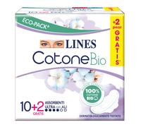 2 Confezioni (24 Assorbenti) Lines Cotone Ultra con Ali 100% Cotone Assorbente