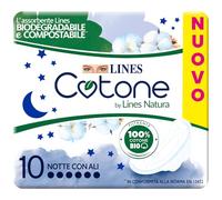 11 Confezioni (110 Assorbenti) Lines Cotone Notte con Ali 100% Cotone Assorbente