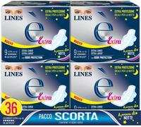 LINES È EXTRA con ali, Pacco scorta da 36 assorbenti per ciclo mestruale, l'unico con struttura in Lactifless, Il LINES è extra lungo ed extra largo, con Odor Protection