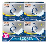 LINES È NOTTE con ali, Pacco scorta da 36 assorbenti per ciclo mestruale, con struttura in Lactifless, Assorbenza e comfort per tutta la notte, con Odor Protection