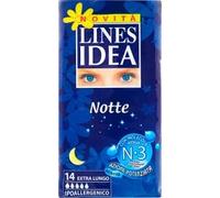 Lines Idea Sottile Notte Anatomico Disteso, 14 assorbenti. Ideale per tutti i tipi di perdite, Assorbenti lunghi per la notte con cuore Lines assorbente, Neutralizza Odori, Ipoallergenico.