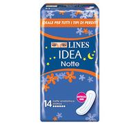 Lines Idea Sottile Notte Anatomico Disteso, 14 assorbenti. Ideale per tutti i tipi di perdite, Assorbenti lunghi per la notte con cuore Lines assorbente, Neutralizza Odori, Ipoallergenico.