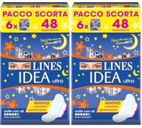 Lines Idea Ultra Notte con Ali, Pacco Scorta da 48 Assorbenti (Confezione da 2)