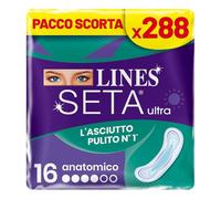 LINES SETA ULTRA ANATOMICO, Pacco scorta da 288 assorbenti per ciclo mestruale, comfort senza ali, zero odori, Ipoallergenico, cuore lines super assorbente, filtrante seta con fori a imbuto