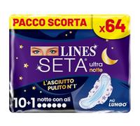 Lines Seta Ultra Assorbenti Ultra Notte con Ali, Pacco Scorta, Confezione da x64 pezzi