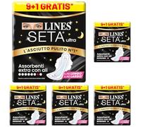 LINES SETA ULTRA EXTRA NOTTE con ali, Pacco scorta da 10 assorbenti per ciclo mestruale, extra protezione per la notte fino a 12 ore, zero odori, Ipoallergenico, cuore lines super assorbente