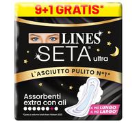 LINES SETA ULTRA EXTRA NOTTE con ali, Pacco scorta da 10 assorbenti per ciclo mestruale, extra protezione per la notte fino a 12 ore, zero odori, Ipoallergenico, cuore lines super assorbente