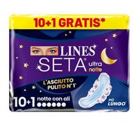 Lines Seta Ultra Notte, 11 Pezzi | protezione per la notte, zero odori, Ipoallergenico, cuore lines super assorbente, filtrante seta con fori a imbuto
