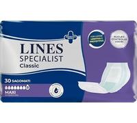 Lines Specialist Pannoloni per incontinenza Classic Sagomati Unisex Taglia Super/Maxi 30 pezzi