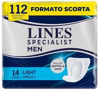 Lines Specialist Assorbenti Maschili Light Livello 1, Anatomici e con Nucleo Controlla Odori, Protezione e Discrezione, 8 Confezioni da 14 Unità
