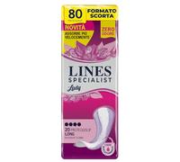 Lines Specialist Lady Long, proteggislip per Incontinenza, formato scorta | Ultra sottili, extra protezione, discreti, tecnologia Zero Odore, barriere laterali protettive, 4 Confezioni da 20 Unità