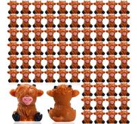 Lineshading 100 Pcs Mini Highland Cow Figurines Bulk Mini Cow Figurines Cake Decorations Cute Miniature Resin Sculpture Ornament Micro Landscape Office Garden Desk Party Tabletop Decor