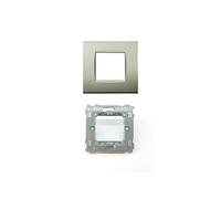 LineteckLED -Serie Completa di Placche per Interruttori Prese- Kit Placca 2 Posti 2M Compatibile Living + Supporto 2 Posti Compatibile living (CHAMPAGNE)