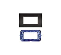 LineteckLED -Serie Completa di Placche per Interruttori Prese- Kit Placca 4 Posti 4M Compatibile living + Supporto 4 Posti Compatibile living (NERA)