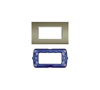 LineteckLED -Serie Completa di Placche per Interruttori Prese- Kit Placca 4 Posti 4M Compatibile living + Supporto 4 Posti Compatibile living (CHAMPAGNE)
