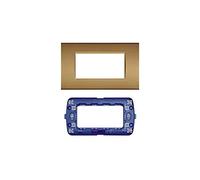 LineteckLED -Serie Completa di Placche per Interruttori Prese- Kit Placca 4 Posti 4M Compatibile living + Supporto 4 Posti Compatibile living (ORO SATINATO)