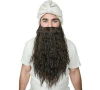 Linfairy Barba Sintetica Lunga e riccia con Baffi Finti per Costume da Mago e Festa di Halloween per Adulti (Brown)