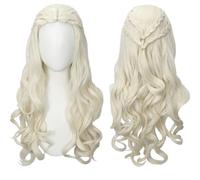 Linfairy Parrucca bionda con trecce ondulate e ricce lunghe per feste in costume di Halloween e cosplay per donna