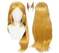 Linfairy Parrucca Bionda Lunga da Donna Parrucche Cosplay di Halloween con 2 Orecchie da Elfo
