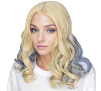 Linfairy Parrucca lunga bionda e riccia blu per costume di Halloween e feste da donna (Adult)