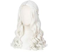 Linfairy Parrucca lunga ondulata da donna, bionda bianca, per Halloween, cosplay, costume da regina, parrucca per adulti