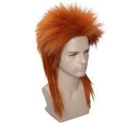 Linfairy Parrucca lunga rosso castana per Halloween stile mullet stile heavy metal anni '80