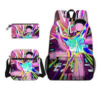 Linfemy 3 pezzi Kageyama Shigeo Anime Zaino Astuccio Set di Stampa 3D Borsa a Tracolla Cancelleria Grande Capacità Forniture scolastiche di Archiviazione Studenti, Tipo 2, 40 / 23 / 22 CM