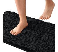 LINFKY Tappeto Bagno Righe In Ciniglia Tappetino da Bagno Extra Morbido e Assorbente In Microfibra Shaggy Tappeto Antiscivolo da Bagno ad Asciugatura Rapida Lavabile (Nero,150 x 50 cm)
