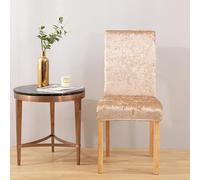 LinFortune Set di 6 Coprisedie In Velluto Stropicciato per Sala da Pranzo Coprisedie Elasticizzati Parsons Coprisedie da Cucina Sfoderabili Antiscivolo Lavabili per Cucina E Hotel (6 Champagne)