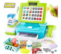 LINFUN KID Registratore di Cassa Giocattolo con Microfono, Scanner di Suoni e Luci, Cassa Supermercato Giocattolo per Bambini 2 3 4 Anni Verde