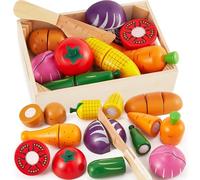 LINFUN KIDS Gioco Verdura da Tagliare Cucina Giocattolo per Bambini Legno Giochi Cibo Gioco di Ruolo Educativo Montessori Regalo Per Bimbo 1 2 3 Anno