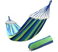 Ling - Amaca da giardino con barre di diffusione in legno e borsa per il trasporto, in tela a righe, traspirante, perfetta per patio, cortile, esterno (190 cm x 100 cm, blu)