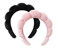 Ling & Bai 2 cerchietti per capelli da donna, in velluto, per la cura della pelle, accessori per il lavaggio del viso, doccia, maschera per il viso (nero, rosa, taglia unica)