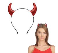 Ling & Bai Cerchietto per capelli con corna da diavolo glitterate, cerchietto per capelli con orecchie da diavolo rosse e corna da demone, accessorio per capelli da donna (rosso, taglia unica)