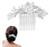 Ling & Bai Pettinino per capelli da sposa, con perle e fiori, forcine laterali con clip, per donne e ragazze (argento classico)