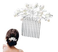 Ling & Bai Pettinino per capelli da sposa, con perle e fiori, forcine laterali per capelli con clip, per donne e ragazze (argento)