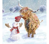 Ling Design Biglietti di Natale di beneficenza, confezione da 10 biglietti di auguri natalizi di alta qualità, con buste, mucca delle Highland e pupazzo di neve, a sostegno di enti di beneficenza del