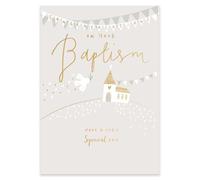 Ling Design Biglietto di auguri religioso di alta qualità con busta "Congratulations On Your Baptism for Boy or Girl", design con chiesa, finitura in lamina d'oro, ecologico e riciclabile